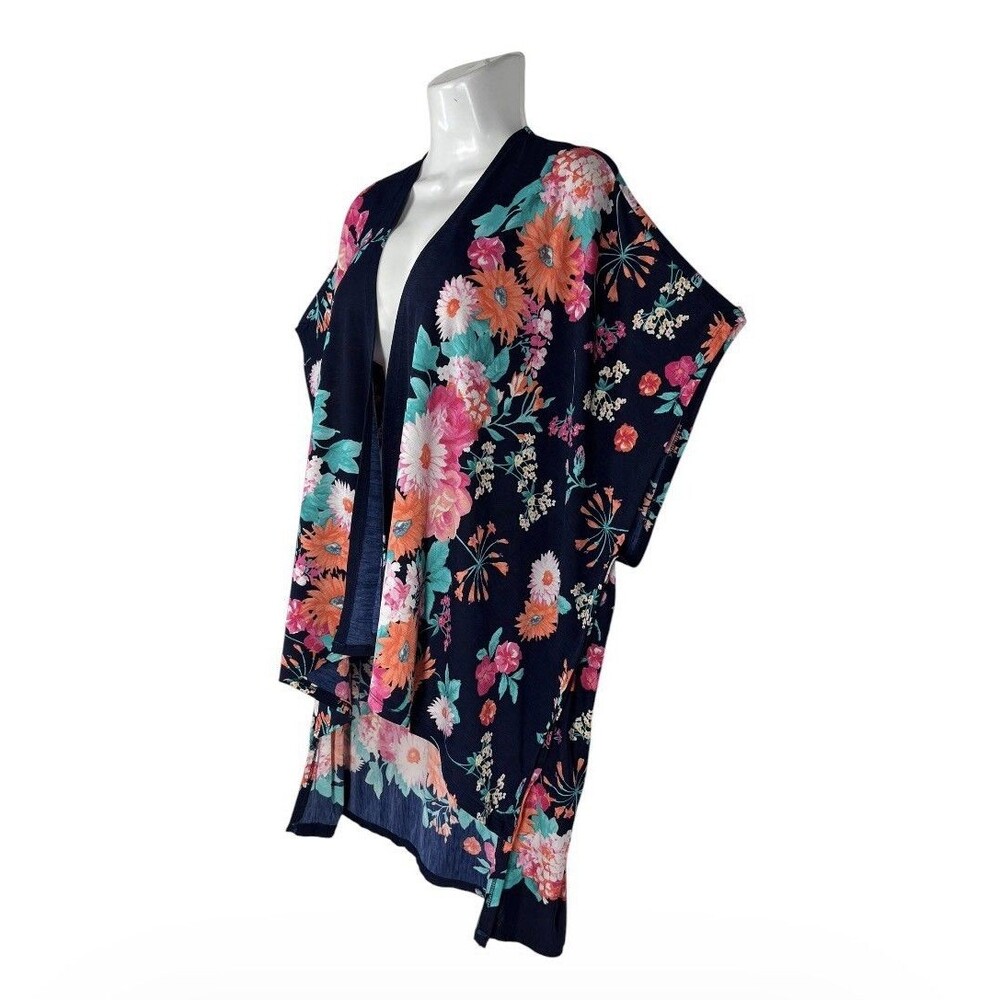 12PM by Mon Ami Floral Cardigan Small Blue Pink Kimono Sleeve Open Resort Beach